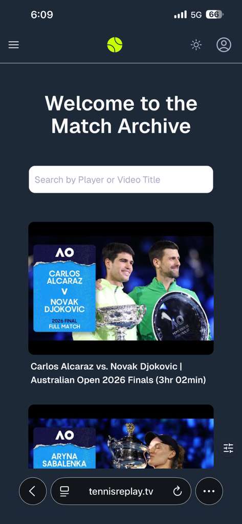 Mobile dark mode view of archive page